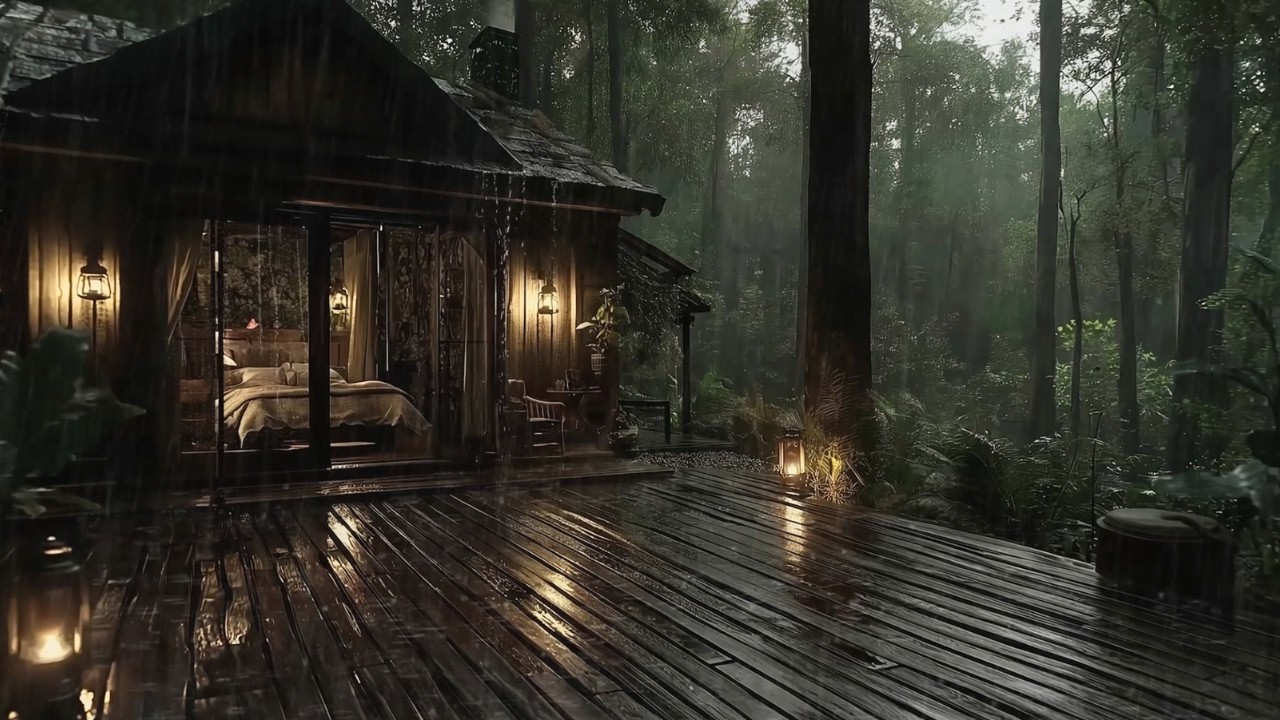 Cozy Forest Cabin Rain 🌧️🌲| Quiet Night Rain Sounds Ambience for Deep ...