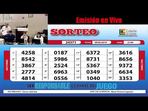 Sorteo de Quiniela Nocturno Nº 24371 - 09/05/2019 - 21:00 hs sorteo de visas
