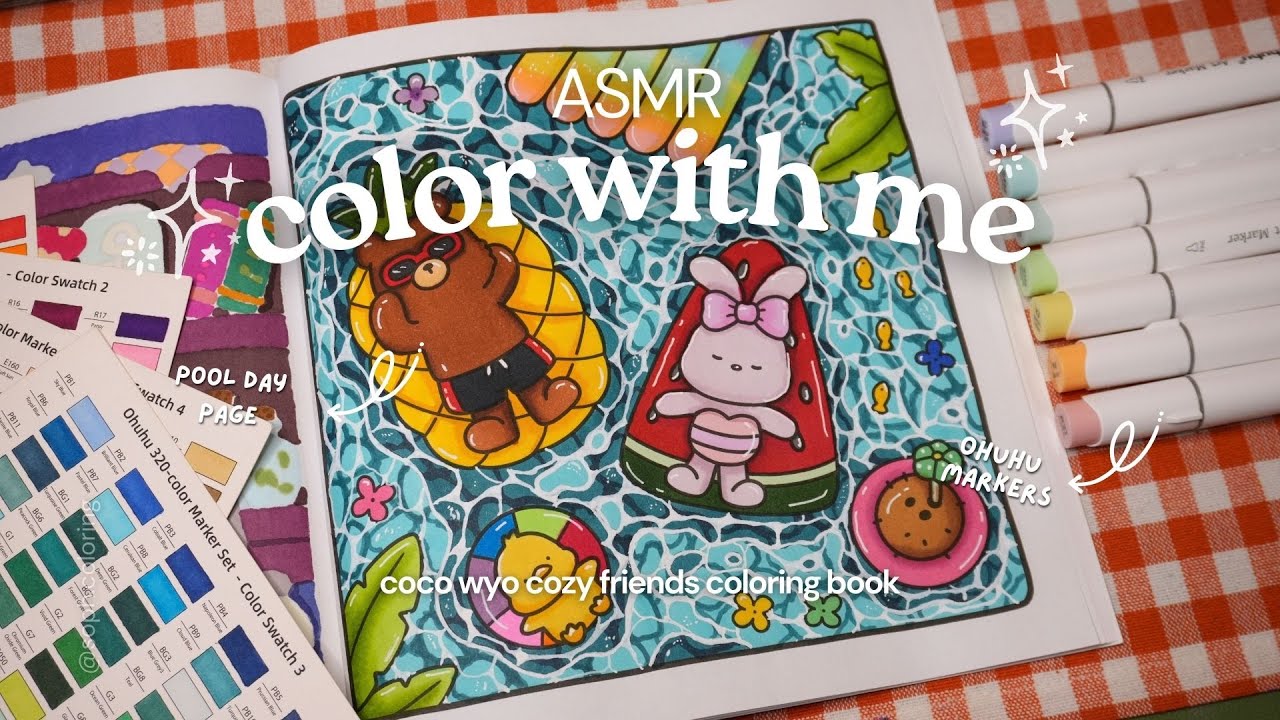 ASMR color with me ☀️😎 Cozy Friends by Coco Wyo using Ohuhu markers | asmr coloring | no talking