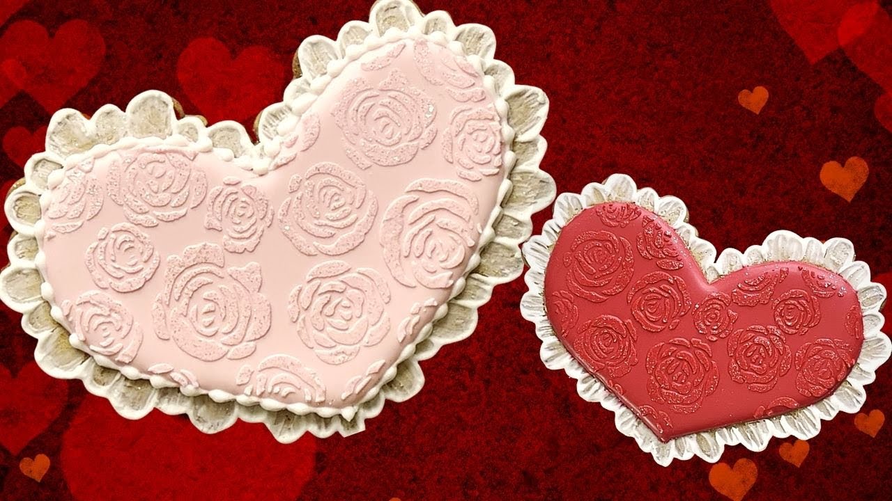 Beautiful Valentine's Day Cookies with Lace and Flowers
