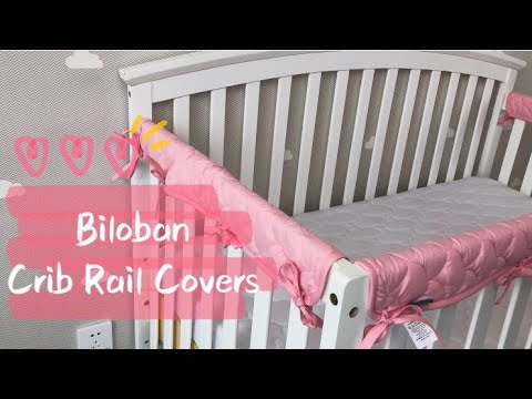 TILLYOU 2-Pack Padded Baby Crib Rail Cover Protector Safe Teething Guard Wrap for Thick Side Crib Rails Pale Gray/White 100% Silky Soft Microfiber Polyester Reversible Measuring Up to 18 Around 
