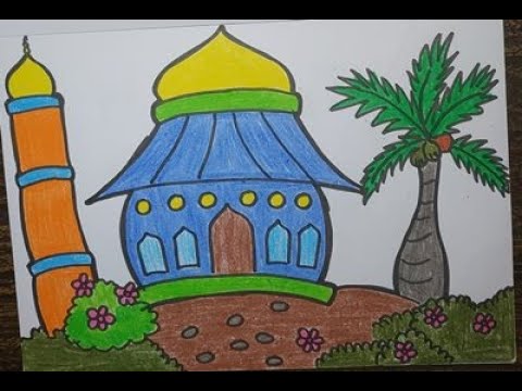 Belajar Menggambar Mewarnai Gambar Masjid Untuk Anak Sd