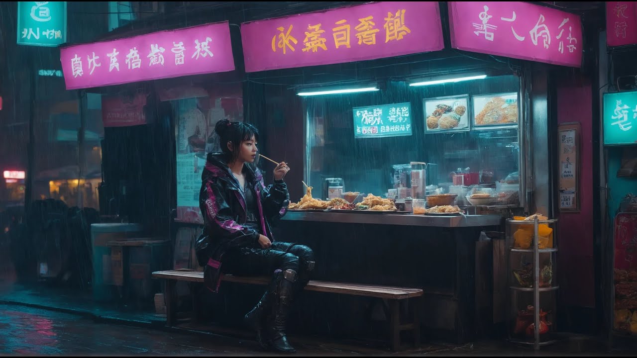 Night at the Noodle Shop 🍜 Cyberpunk Lofi [Rain & Neon Ambience]
