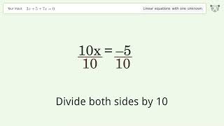 Solve 3x+5+7x=0: Linear Equation Video Solution | Tiger Algebra