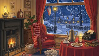 vintage oldies playing in another room and it's snowing (crackling fireplace & falling snow)