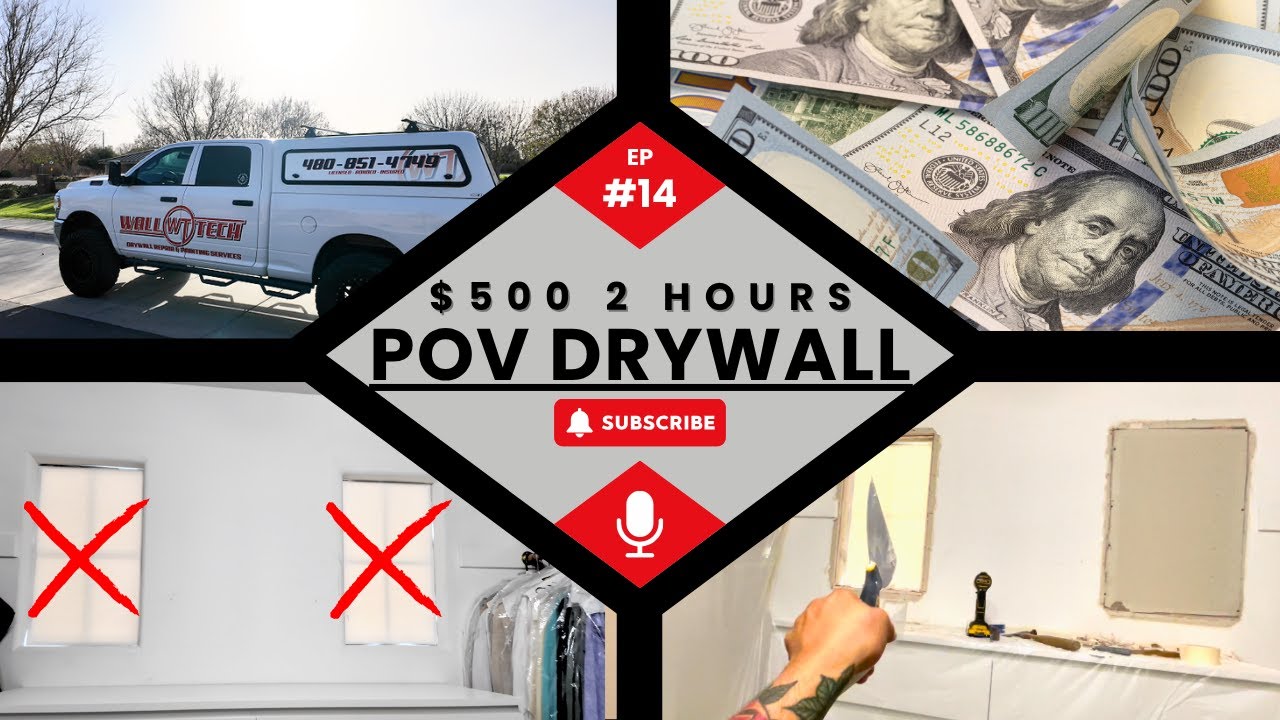 $500 Drywall repair | close up two windows POV DRYWALL EP 14