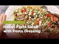 Easy Italian Pasta Salad with Pesto Dressing