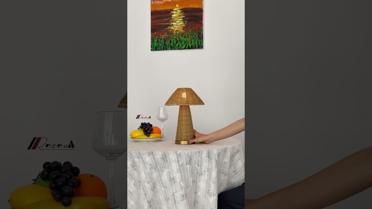 TB01 rattan chargeable table lamp plating finish gold color 