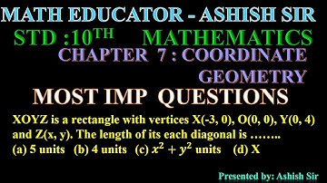 XOYZ is a rectangle with vertices X(-3, 0), O(0, 0), Y(0, 4) and Z(x, y). The length of its each dia