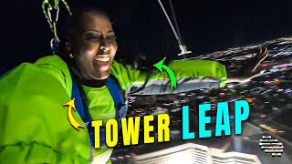 Lady Doing A Controlled Leap and Jumping off the Stratosphere Tower