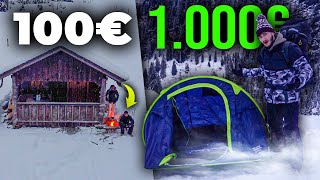 100€ vs 1.000€ ÜBERLEBENS CHALLENGE IM SCHNEE!