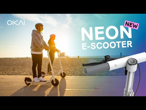 Електросамокат складаний OKAI ES10-NEON Lite White 300/600W 7.8Ah швидкість 25 км/год пробіг до 30 км NFC App колеса 9" вага 15 кг, видео 1