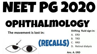 NEET- PG 2020 | OPHTHALMOLOGY | Exam Analysis | Memory based question with answer | BD