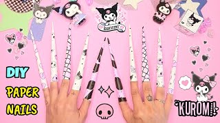 How to make paper nails tutorial  / KUROMI theme / Cómo hacer uñas de papel KUROMI / Nails SANRIO