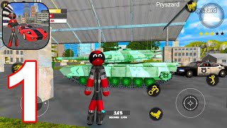 Stickman Rope Hero - Gameplay Part 1 Spider Stick Tank VS Police & Helicopter Open World Android screenshot 2