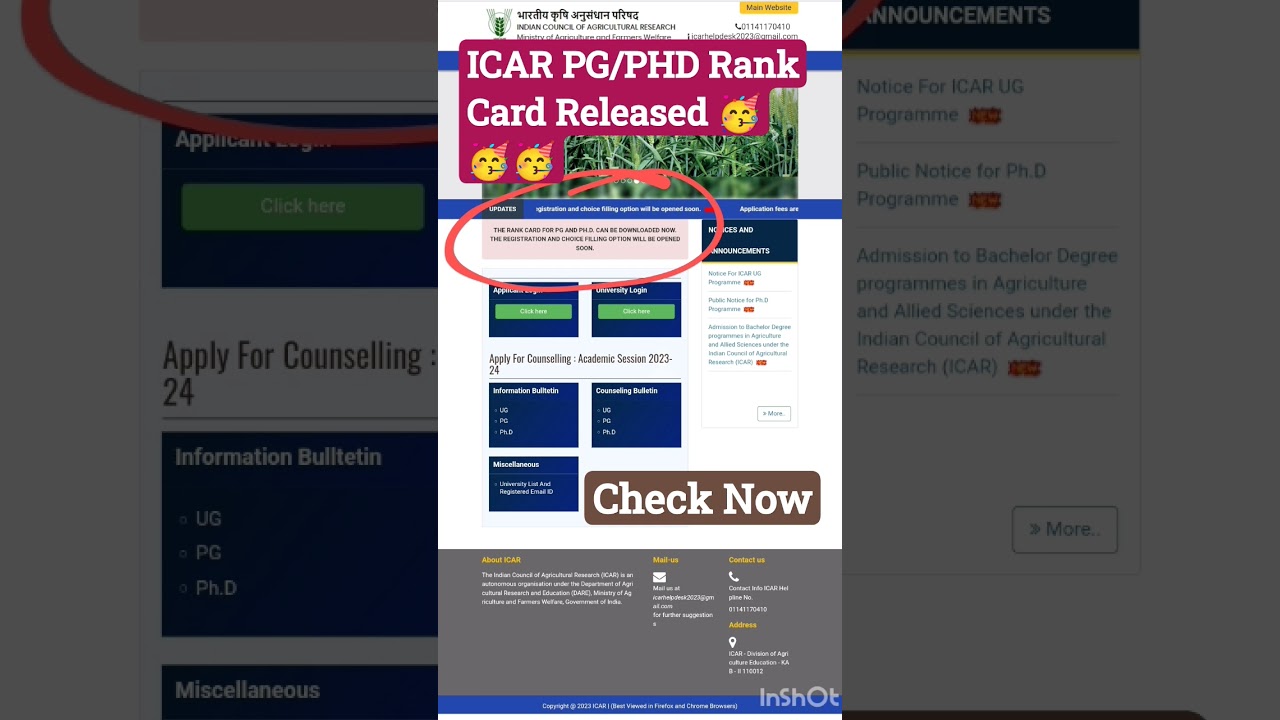 ICAR PG/PhD Rank Card 2023 Released 🥳🥳 Check👆