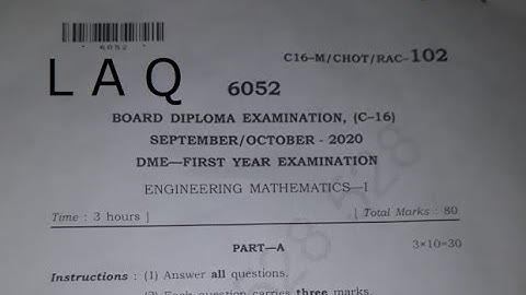 Diploma - C16 Maths 1 - October 2020 -Previous Question  Paper Part 2
