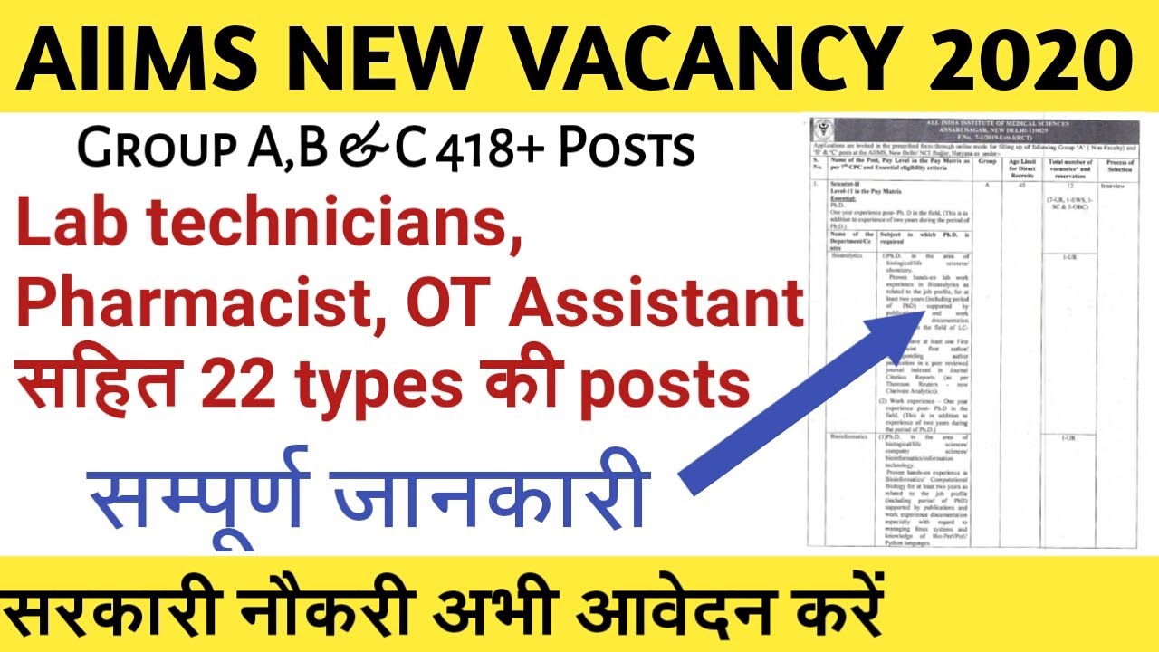 New Vacancy Aiims new Delhi 2020  || Group A B and C Aiims recruitment ||