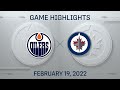 NHL Highlights | Oilers vs. Jets - Feb. 19, 2022