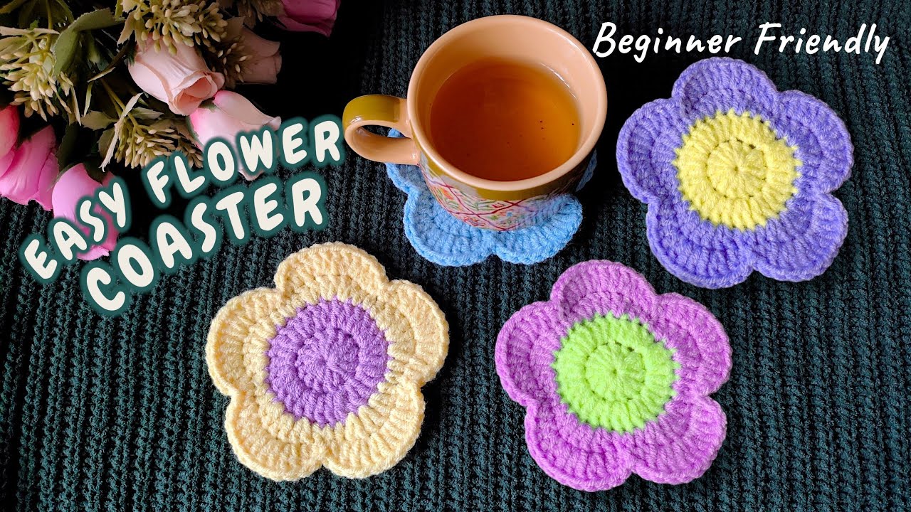 EASY CROCHET TUTORIAL: Flower Coaster, Place Mat, Pot Holder, Mug Mat, Mug Rugs #crochet #coaster