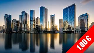 Perfect Symmetrical Waterfront City Skyline Reflection HD Stock Footage