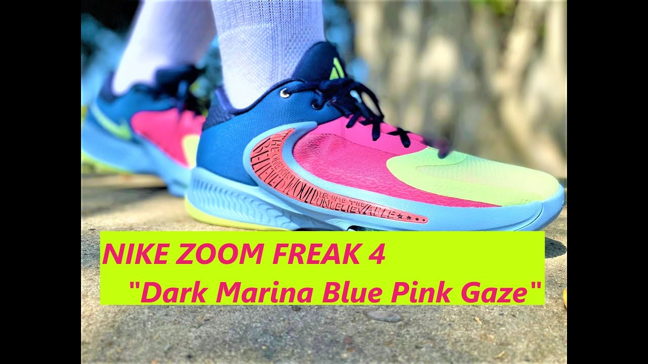 ナイキ メンズ バッシュ Nike Zoom Freak 4 Basketball Shoes - Dark Blue/Pink Nike Zoom Freak 4 Dark Marina Blue Pink Gaze On Feet Review