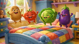 Five Little Vegetables Jumping on the Bed 🥕🍅 | Fun Kids Song | Nursery Rhymes for Children