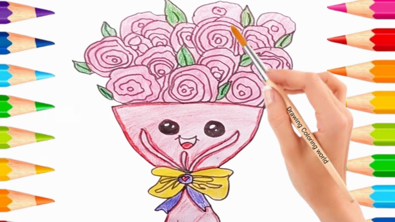 How to draw a flower 💐bouquets|flower bouquet drawing , painting, &coloring for kids&toddlers