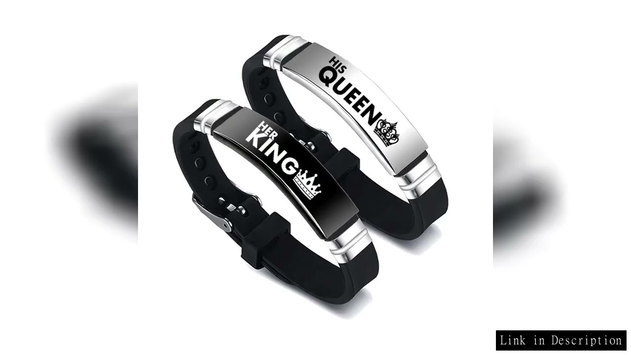 2 Pcs/Set His Queen Her King Couple Bracelet Stainless Steel Adjustable Silicone Strap Bangle Valent