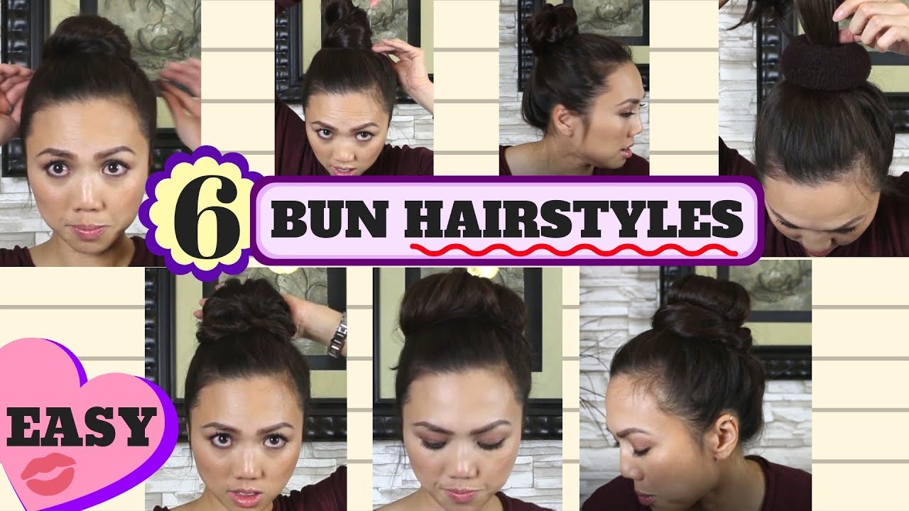 6 Easy Bun Hairstyles For Long Hair Tutorial Messy Bun Donut Bun Tower Bun