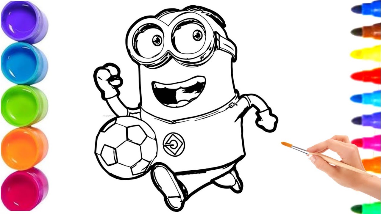 Cute minion playing football drawing for kids 🍄🌈 Draw minions step by step for beginners 🍓⚽