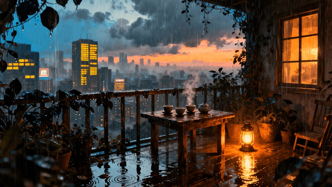 Japan Night View 🌙🌧️ Soft Rain & Warm Lanterns | Lofi for Study & Rest
