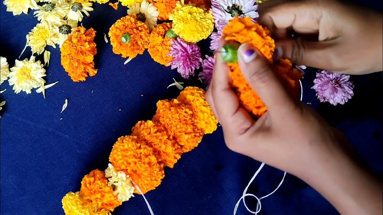 How To Make Marigold Flower Mala/Malai//Banthi poola mala//How to