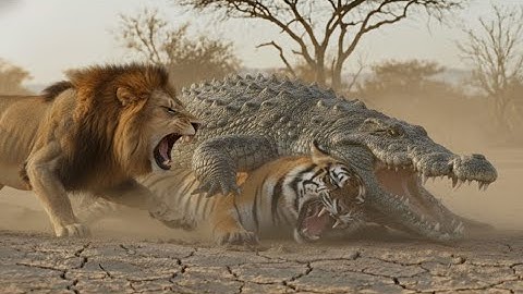 Crocodile vs Lion, Tiger and Grizzly Bear – The Ultimate Quad Predator Showdown | Epic Animal Clash