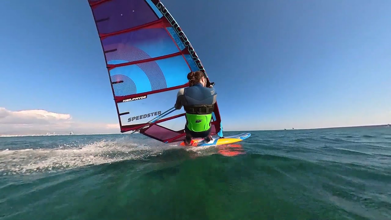 Cyprus, Acrotiri. Winter windsurfing and foiling at Lady's Mile spot.