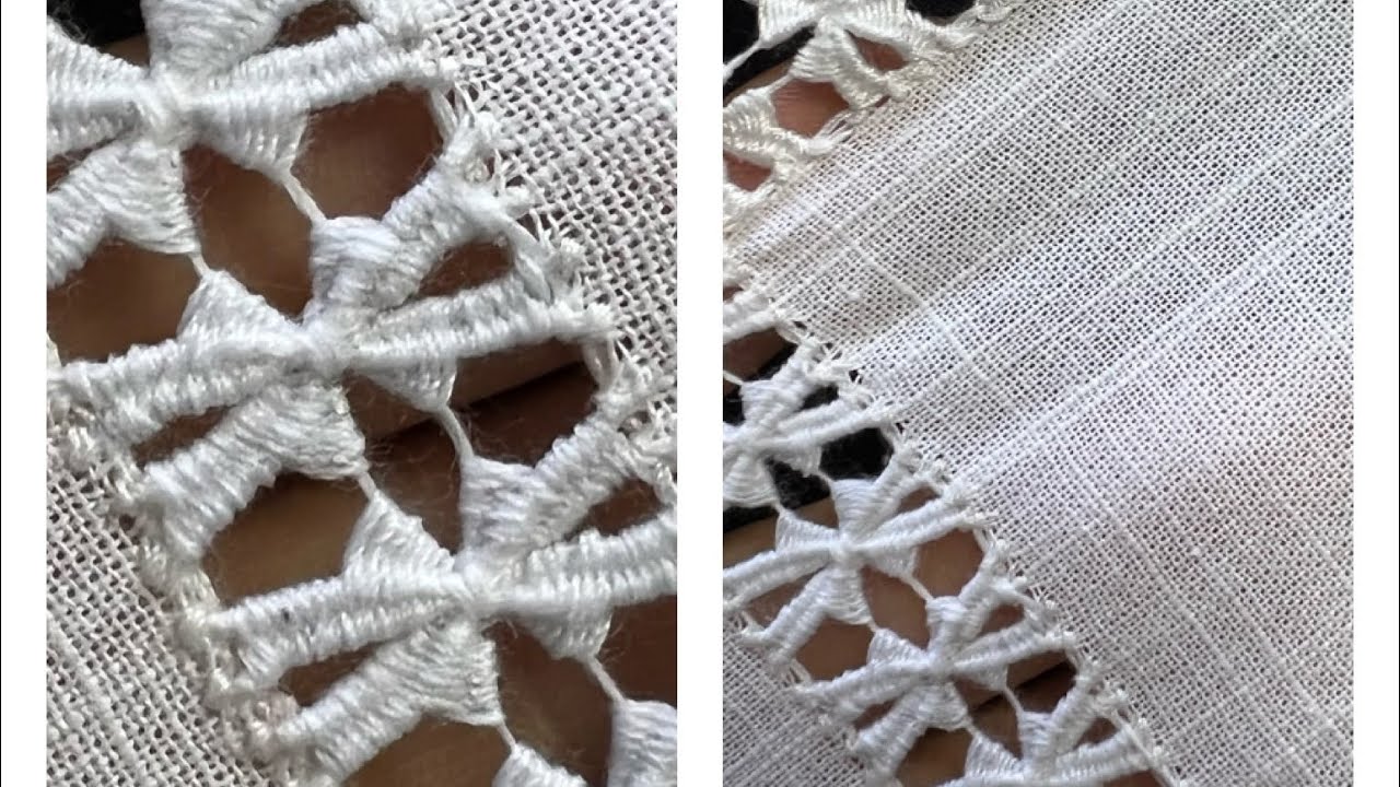 Como Fazer Ponto Ajour trabalhado em lacinho 🎀🎀🎀 #bainhaaberta #bordado #cantomitrado #pontoajour