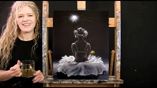 Learn How to Paint SPOTLIGHT BALLERINA with Acrylic - Paint and Sip at Home - Step by Step Tutorial