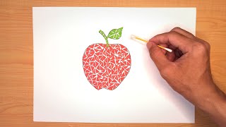 Cara membuat Mozaik Buah Apel dari Kertas Origami yang mudah - Gambar Kolase Buah buahan