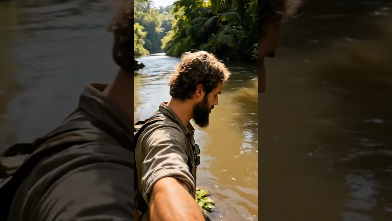 Переправляюсь через реку в джунглях 