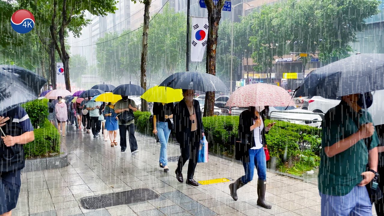 역대급 폭우 쏟아지는 강남 역삼, 수도권 물폭탄, 엄청난 비에도 막힘 없는 하수처리. 호우 특보, 장마, 빗소리 ASMR, Rain Sound. 서울 트래블 워커.