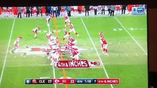 Chad Henne on 4th and inches!  Chiefs win with mahomes in locker room. Bummer for the Browns.