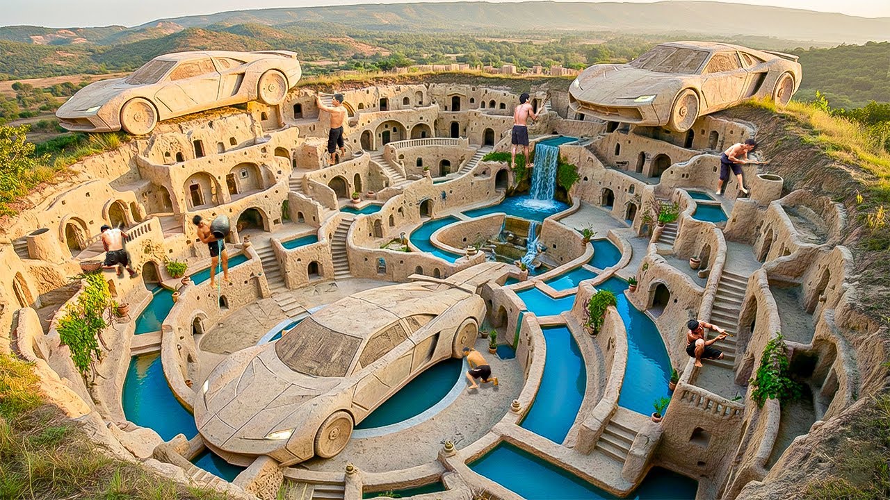 200 Days Building a Massive Underground Luxury Cave House and Clay Supercars Using Primitive Tools