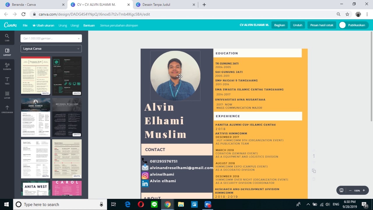  Cara  Membuat CV Menggunakan Canva  YouTube