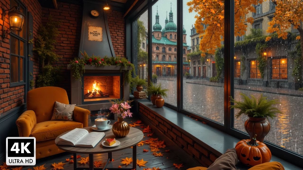 Great Relaxing Jazz Music 🍂 Cozy Rainy Day Coffee Shop Space Helps ...
