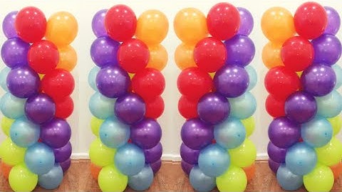 Rainbow 🌈 balloon column/Simple balloon decoration ideas at home#balloontutorial#rainbowthemeparty