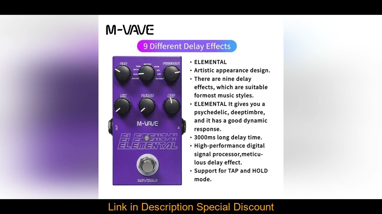 M-vave Elemental Digital Delay Pedal, Delay Guitar Pedal, Support for TAP and HOLD Mode, 9 Different