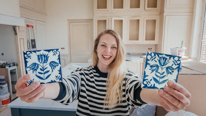 DIY your own Set of Ceramic Tiles, Coasters, Hand Painted, Cobalt