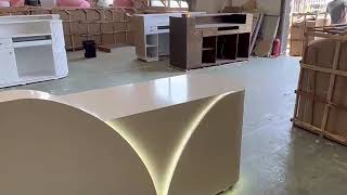 Center Front Counter Desk Table Luxury Wooden Hotel Lobby Cashier Reception Desk  Storage and Lights