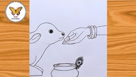 How to draw krishna and cow| Krishna cow drawing easy| chitra