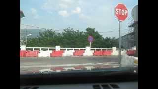 Driving along the border of Tuy, Spain (Tui, Espana) near Valenca do Minho, Portugal.